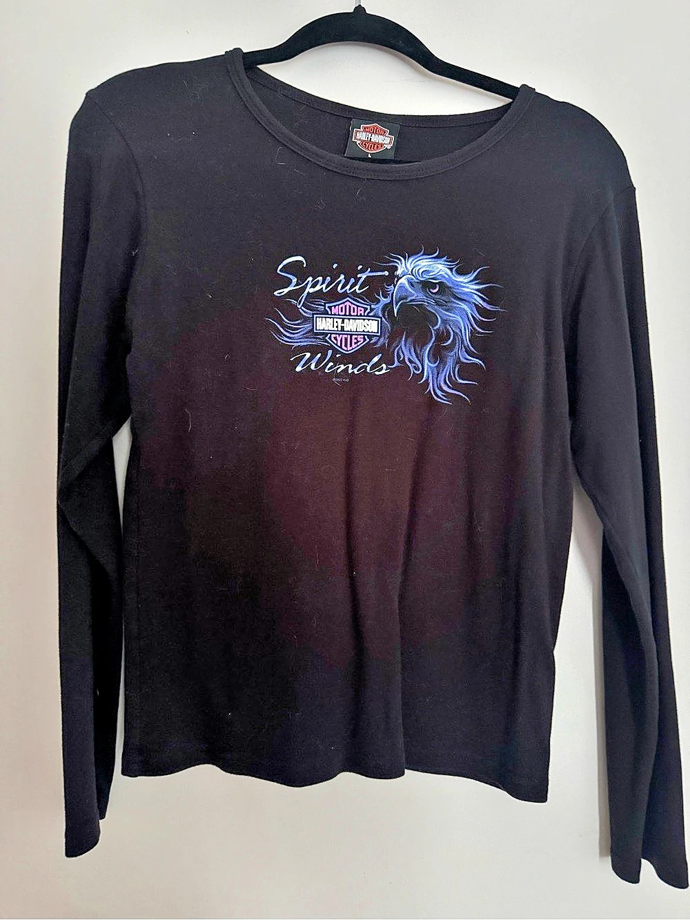 Vintage Harley-Davidson Spirit Winds Long Sleeve Tee Black & Blue Large